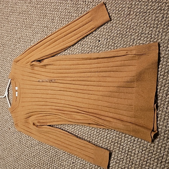 Nwt gap tan beige long sleeve ribbed sweater dress camel brown xs - Picture 2 of 5